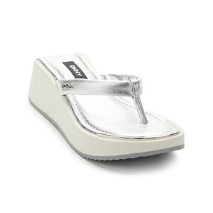 NWT DKNY Womens Silver 1-1/2" Platform Maeryn Wedge Slip On Thong Sandals 7.5 M